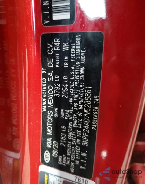 2021 Kia Forte Fe z USA, uszkodzony, nr VIN 3KPF24AD7ME286861